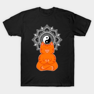 Yoga Ginger Cat Meditating With Mandala T-Shirt